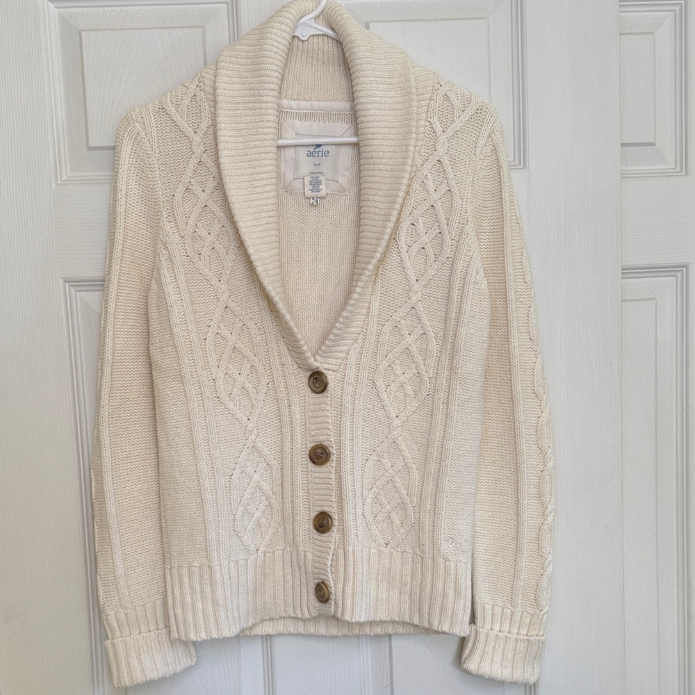 Aerie Women's Cream Shawl Collar Cardigan